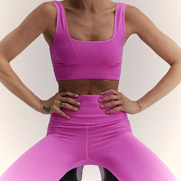 NWT FREE PEOPLE Good Karma Square-Neck Bra and High Rise 7/8 Leggings Set - Picture 1 of 10